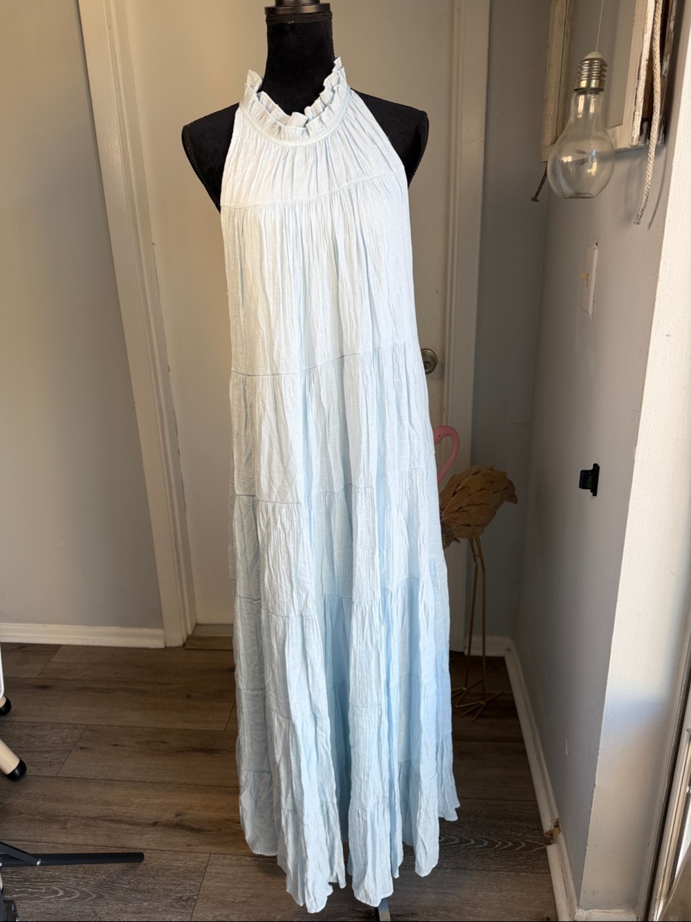 Indigo Soul Light Blue Halter Maxi Dress - Ruffled Neckline